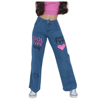 Calça jeans wide leg balão pantalona infantil feminino juvenil em Oferta na Shopee