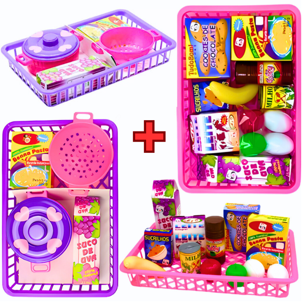 Brinquedo Para Menina Mercadinho + Panelinhas 18 Peças Comidinhas Faz de Conta Presente Natal