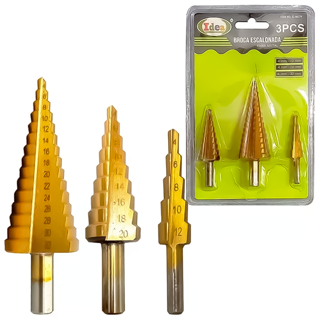 Kit Jogo Brocas Escalonada 3 Peças 4 A 32mm Profissional Perfurar Metal Alumínio Marcenaria - Home & Living
