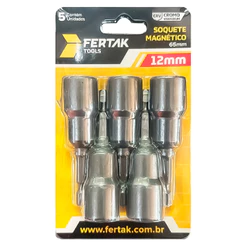 Kit Jogo Bits Soquete Magnético Parafusadeira 12mm 65mm 5 Pçs 1/4Pol. Resistente Profissional Polido