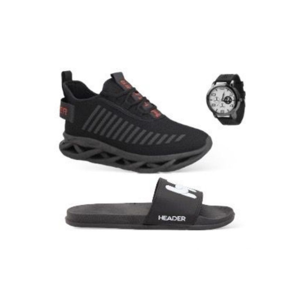 Kit Tênis Masculino Header Infinite Casual Esporte + Slide + Relógio