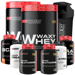 Kit 2x Waxy Whey 900g + 2x BCAA 100g + 2x Creatina (Tangerina) 100g + 2x Glutamina 100g + Coque