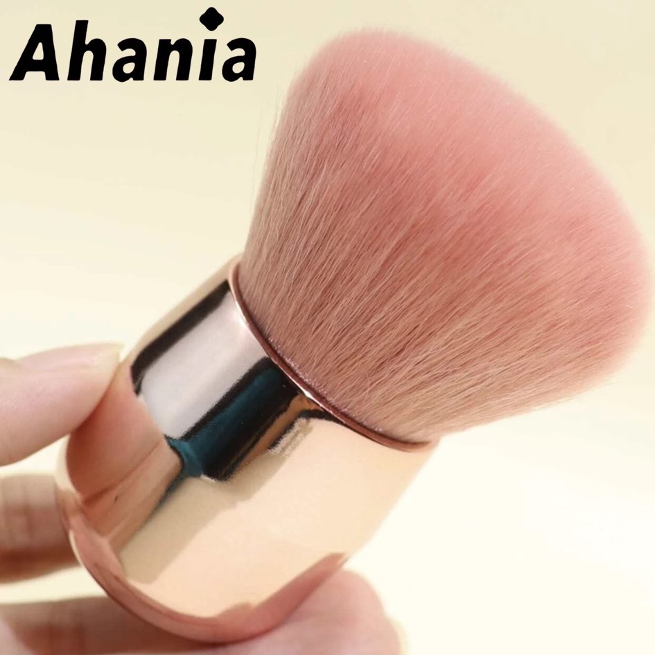 Ahania Pincel de Maquiagem Facial Para Pó Compacto Blush Base Kabuki Rosa Cerdas Volumosa