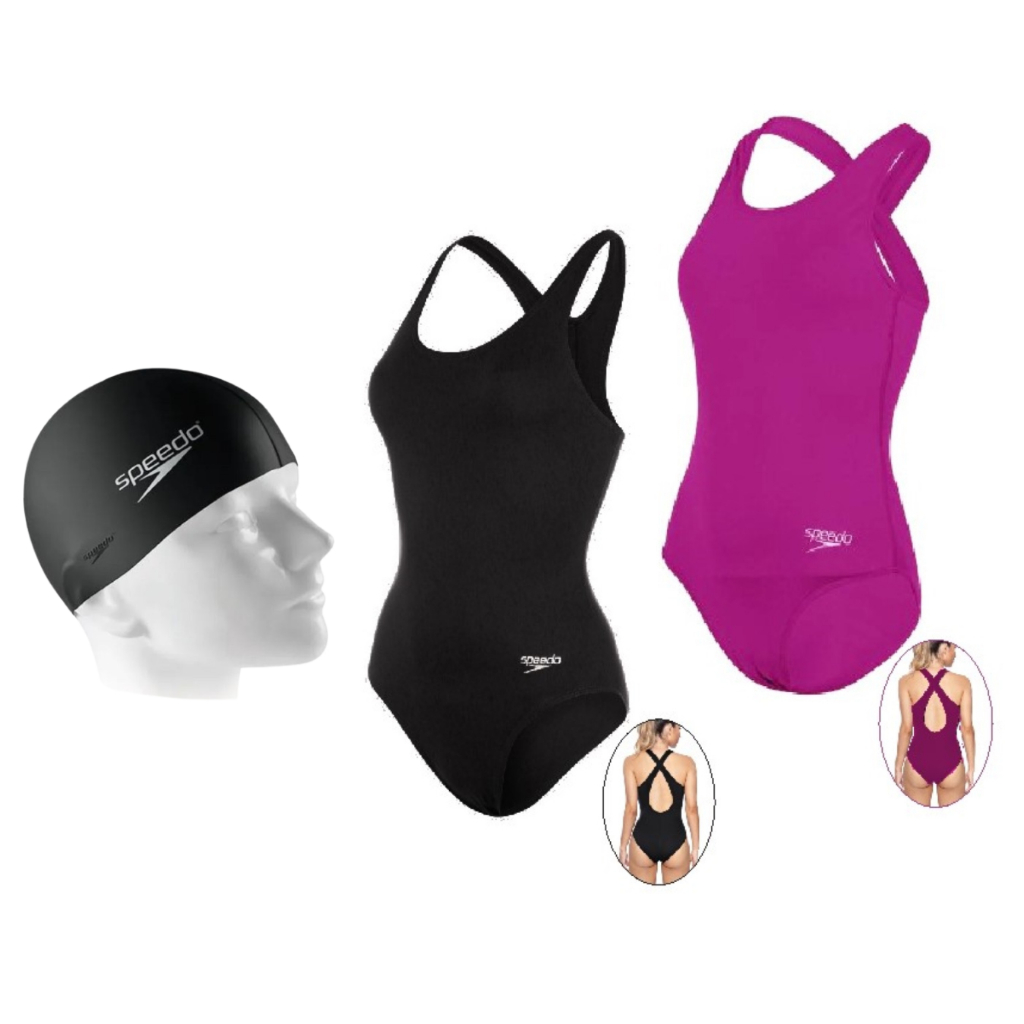 Kit Natação Speedo 2 Maiôs Cross Costas Cruzadas + Touca Flat Silicone