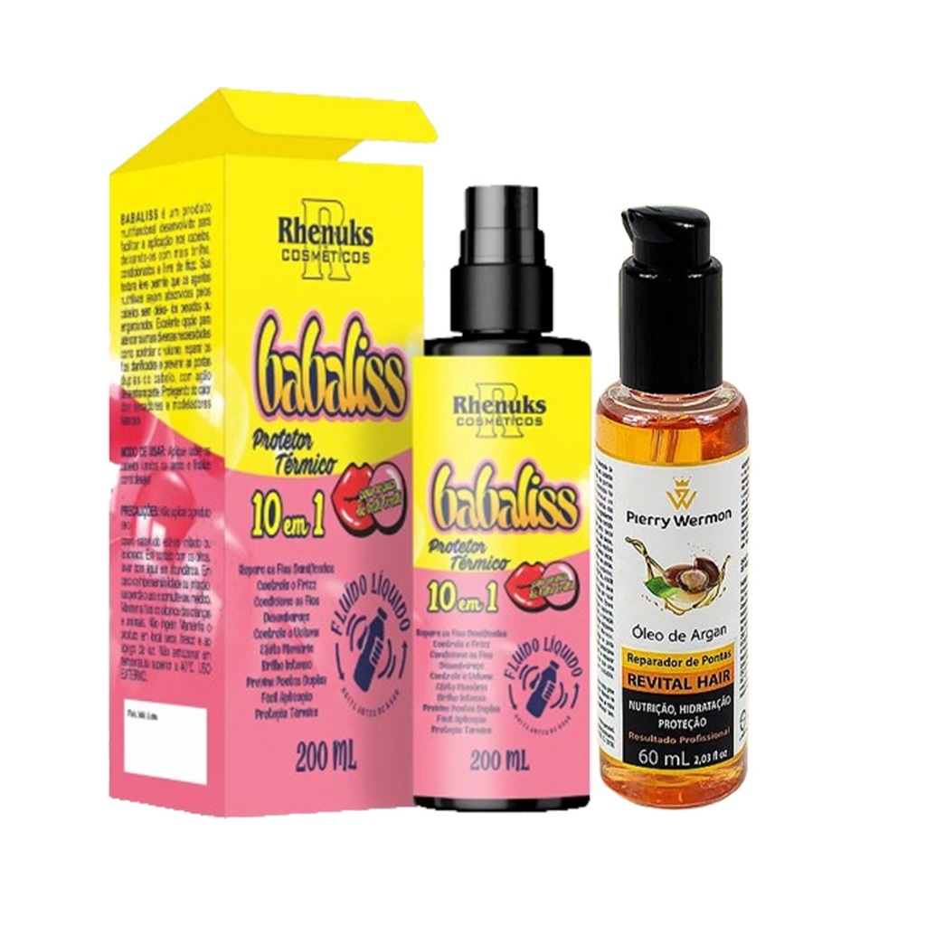 Protetor Térmico Babaliss 200ml + Óleo Reparador Pontas Revital Hair Argan 60ml - Pierry Wermon