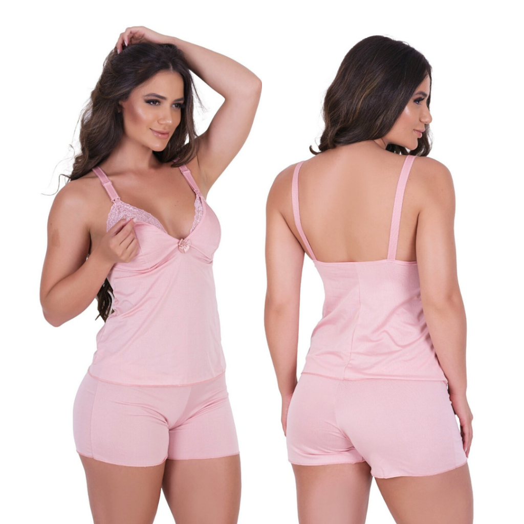 Baby Doll Amamentação Blusinha Com Alças Reguláveis  ShortDoll Pós Parto Gestante maternidade