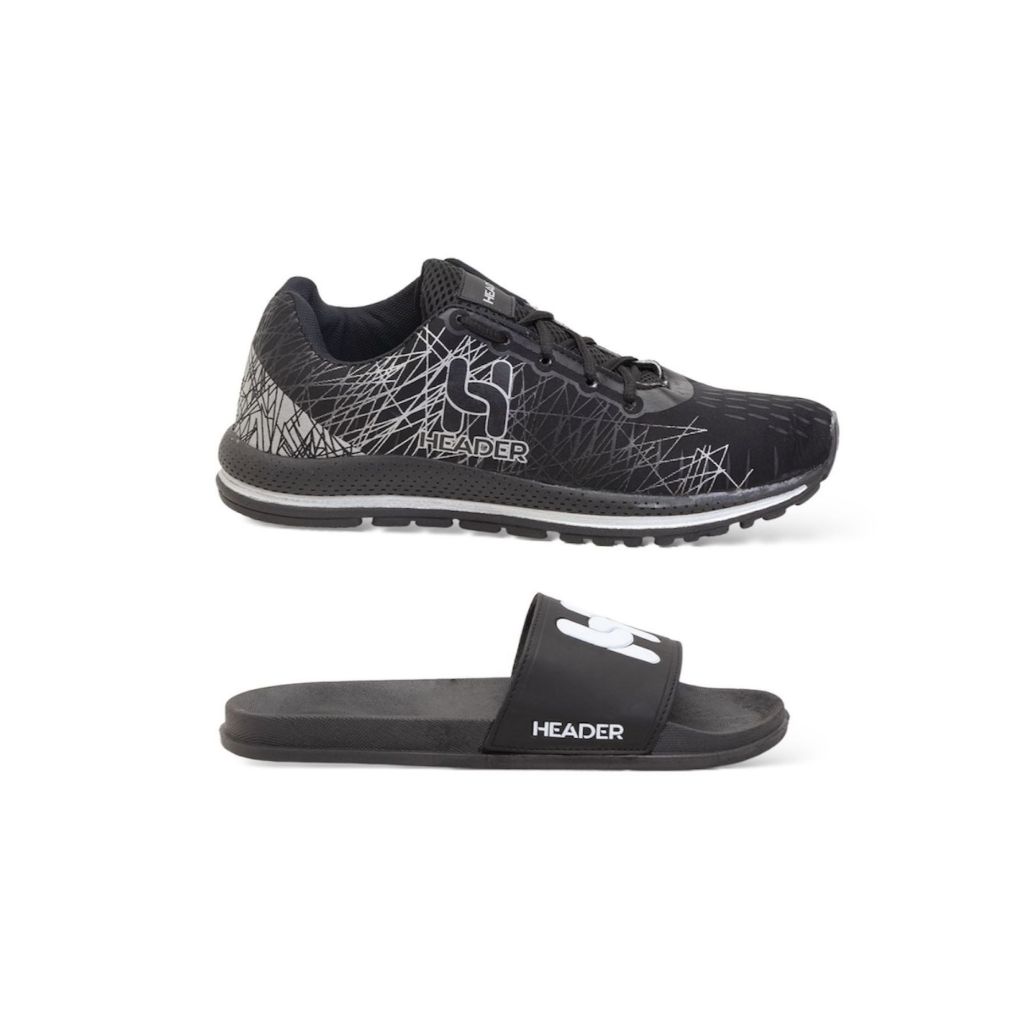 Kit Tênis Masculino Header Spider Caminhada Academia Corrida Esporte + Slide