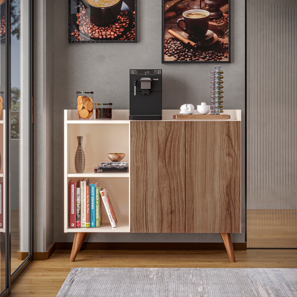 Buffet aparador sala 2 portas e prateleira com pés de madeira varias cores clássico