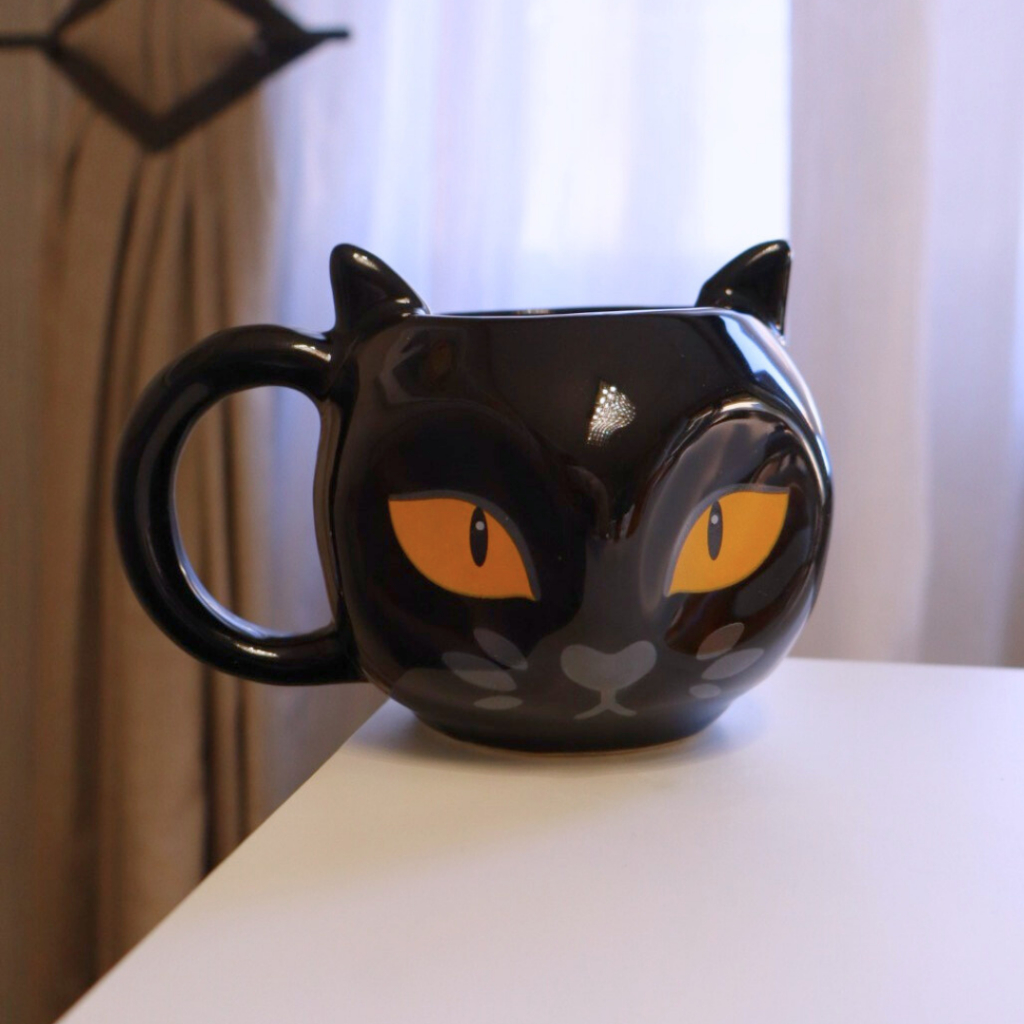 Caneca Gatinho Preto 300ml 3D em Cerâmica Artesanal Decoração Presente Criativo