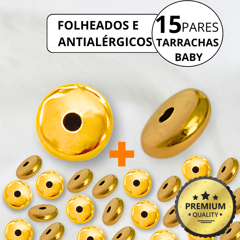 Kit 15 pares Tarraxa Baby Pressão Banhado Ouro 18k Folheado Tarracha Infantil Antialérgica Atacado