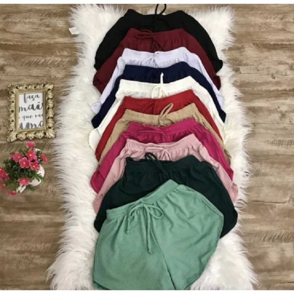 Kit 3 Shorts Feminino Malha Canelada Confortável Casual em Oferta na Shopee