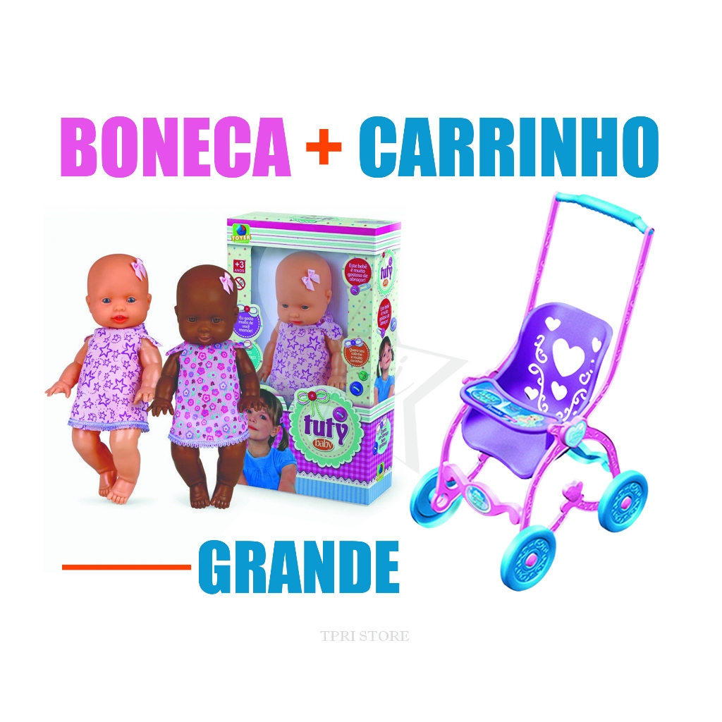 Carrinho de Boneca com Bebê Reborn Brinquedo Menina Boneca Baby Alive Kit 33cm Carrinho 60cm Lilás