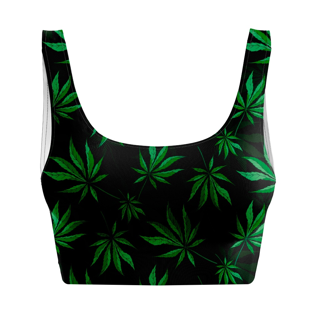 Top Cropped Fitness Regata Cavado Treino Academia Musculação Crossfit Suplex Premium Estampado Floral Abstrato Cannabis