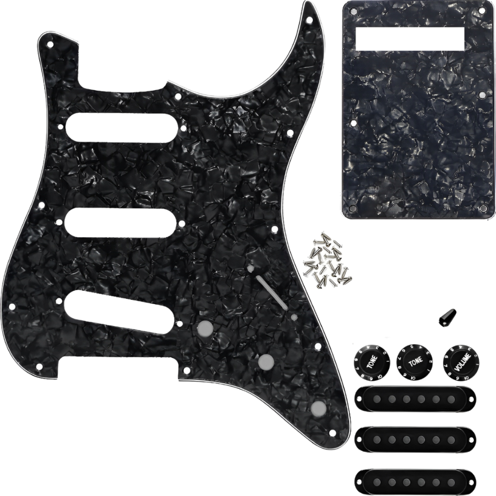 Kit Escudo Para Guitarra Stratocaster Strato Sss 3 Camadas Perolado Preto ou Branco