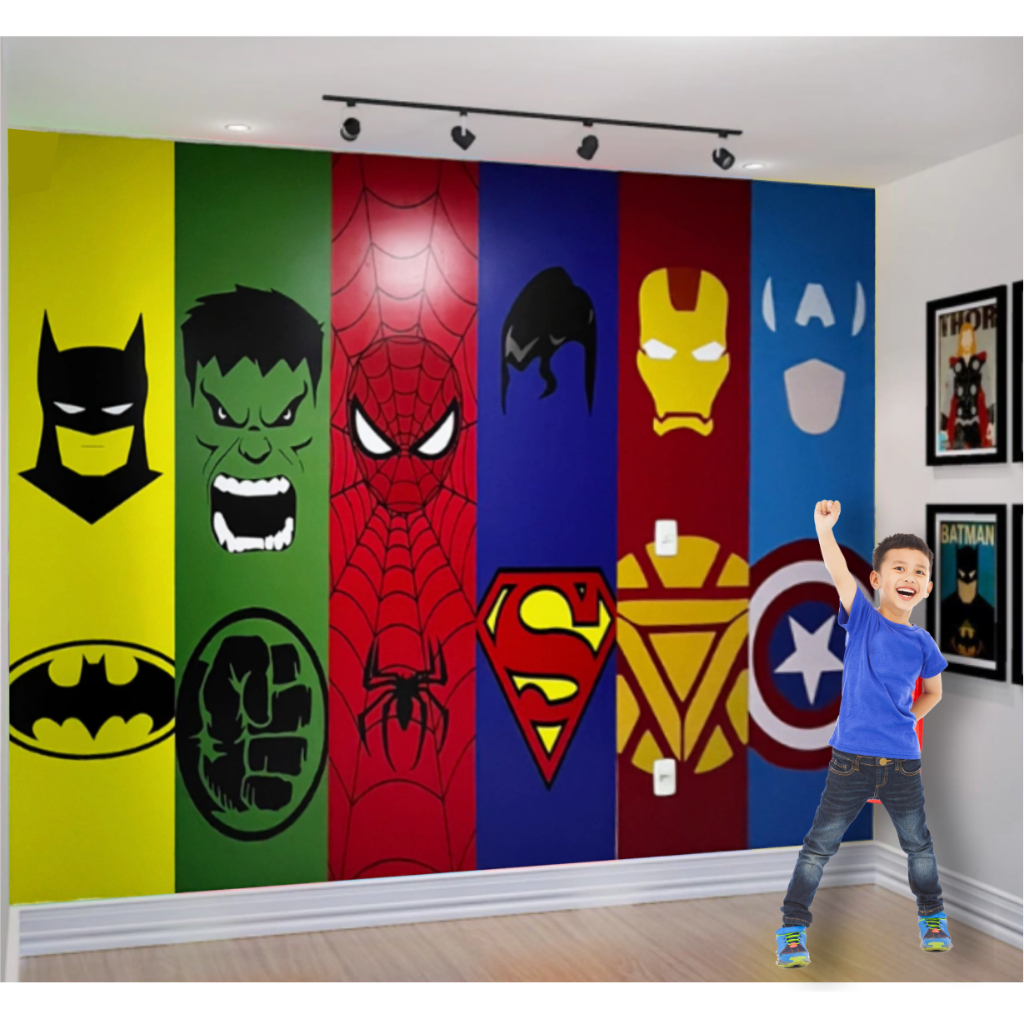 Papel de Parede Tema Super Heróis Star Color Quarto Infantil de Meninos 6 Personagens em Oferta na Shopee