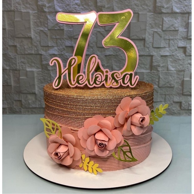 Topo Topper de bolo personalizado 3D com nome, idade e flores em Camadas em Oferta na Shopee