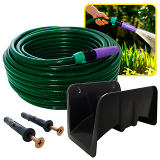 Kit Completo de Mangueira de Jardim Trançada com Suporte, Esguicho, União e Fixação em Oferta na Shopee
