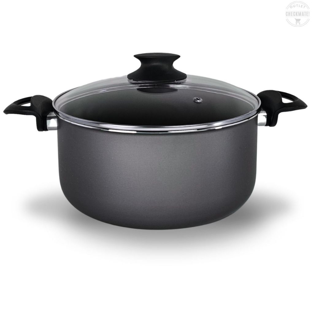 Panela Caçarola 24 cm com Tampa de Vidro Antiaderente 5 Camadas De Teflon Cor Preto Grafite