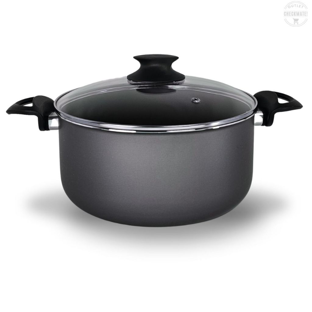Panela Caçarola 20 cm com Tampa de Vidro Antiaderente 5 Camadas De Teflon Cor Preto Grafite