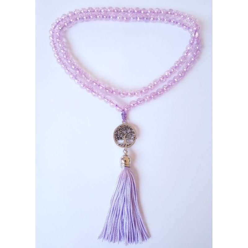 Imagem Japamala 108 Contas Irisada Lilás com Pingente Árvore da Vida Rosário Budista Meditação Ref:482