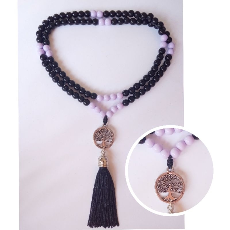 Imagem Japamala 108 Contas Bola Fly Preto e lilás (Plástico) E Ping. Árvore da Vida Rosário Budista Ref:485