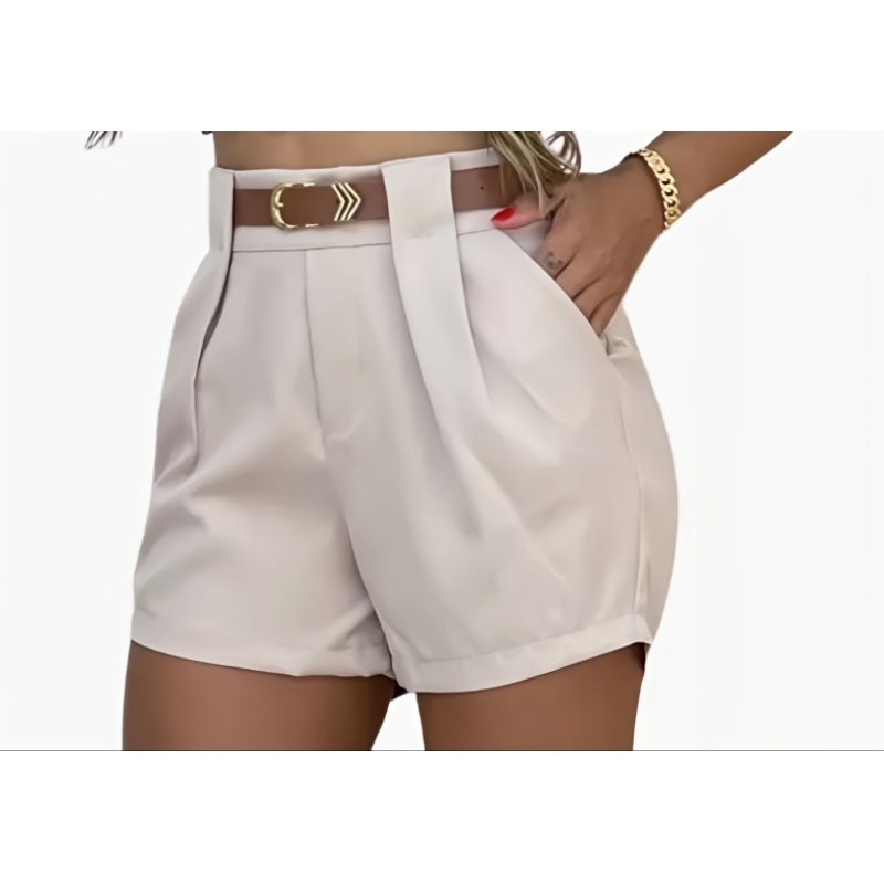 Short Feminino Alfaiataria Com Cinto E Pense Para Mulher Elegante
