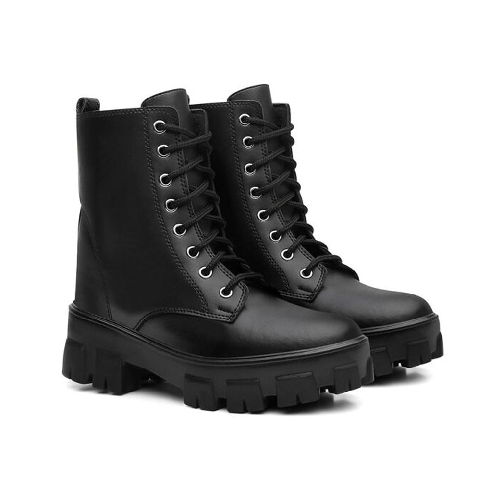 Coturno Feminino Preto Bota Tratorada Blogueira Tendência