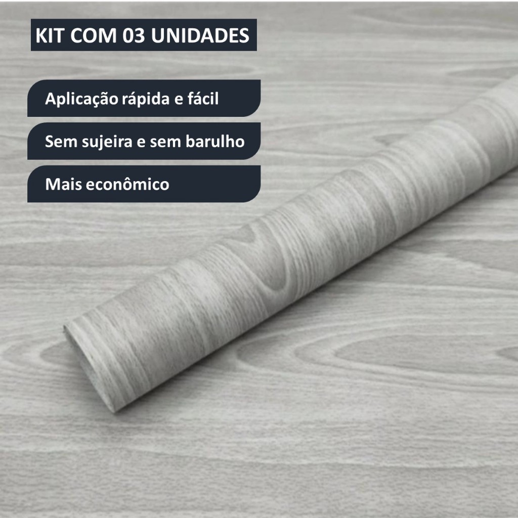 Kit Papel De Parede 5mx45cm PVC Madeira Clara Resistente Lavável Fácil Aplicação - 03 Unidades