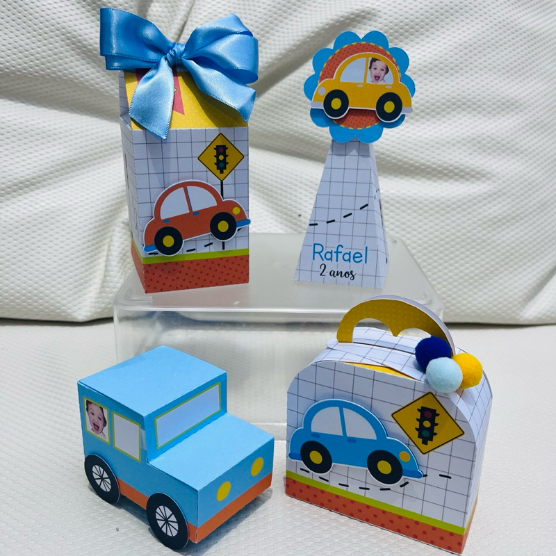 Caixinha Lembrancinha Personalizada Tema Carrinhos Brinquedos Minimalista kit 10 unidades