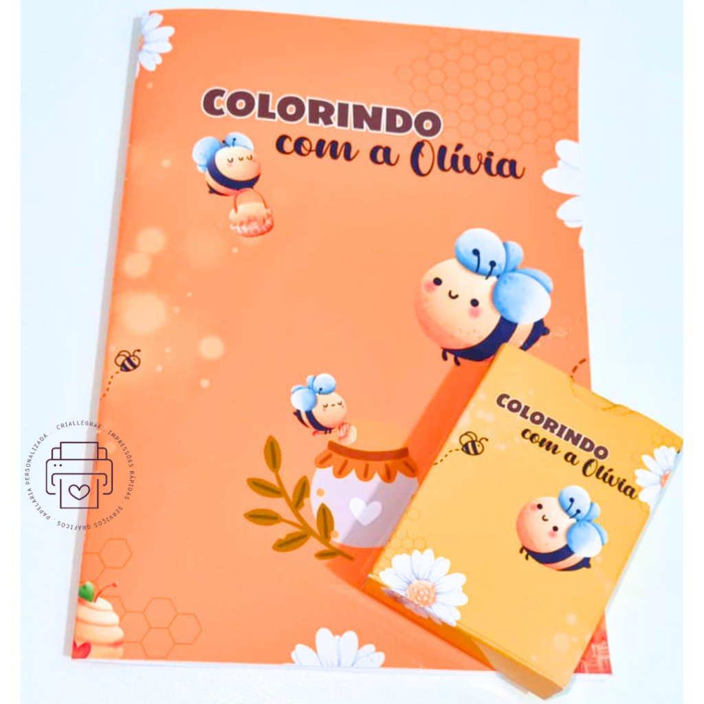 Kit Colorir Personalizado qualquer tema abelha abelhinha fofa livro de colorir giz de cera