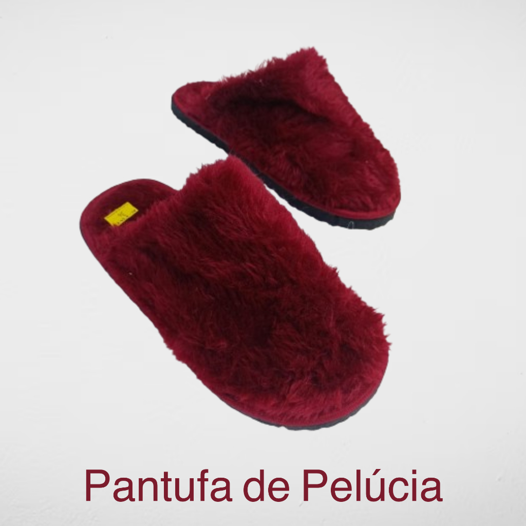 Chinelo de pantufa de pelúcia, quentinha e fofinha - Unissex, solado antiderrapante, Do 34 ao 44