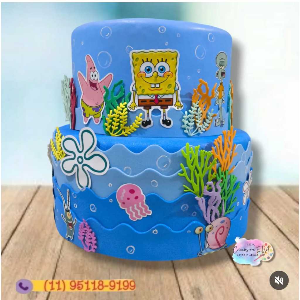 Bolo Fake Bob Esponja - Criações em EVA - Decoração Infantil