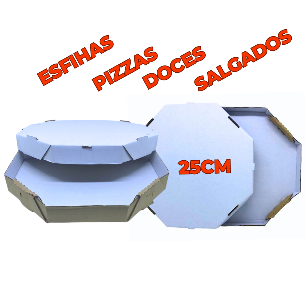 Detalhes do Caixa Para Pizzas Salgados Embalagem Oitavada Papelão 25cm - 10 unidades (10 tampas e 10 fundos)