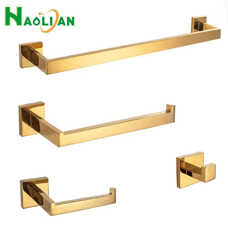 Kit Acessórios Banheiro Dourado Inox Conjunto Quadrado 4 Peças Dourado Polido em Oferta na Shopee