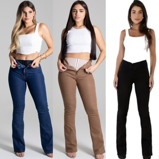CALÇA SAWARY JEANS SUPER LIPO FLARE BOOT CUT COM CINTA MODELADORA 38 AO 46 em Oferta na Shopee