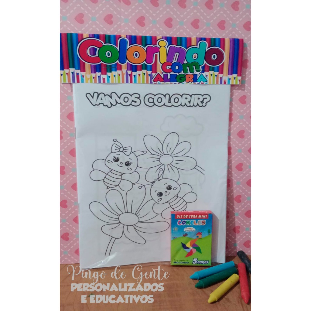 Kit colorir pintar grande com mini giz de cera - Lembrancinha para ESCOLAS, FESTA RÁPIDA ou lembrancinha para DIA DAS CRIANÇAS - aniversário - Não é personalizado - ESCOLHA O TEMA dos desenhos para colorir