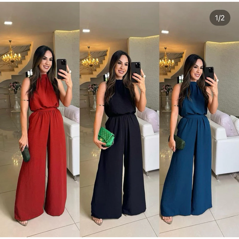 Macacão longo Feminino  Liso de Amarrar GOLA ALTA
