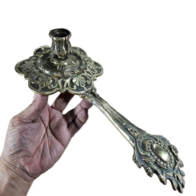 Porta Velas Bronze Antiguidade 33x14x6cm 660g Raridade Disp