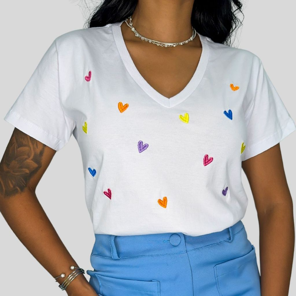 Blusa Gola V Feminina Coraçao Borbado