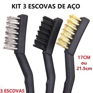 OFERTA Conjunto 3 Escovas De Aço Cabo Longo Multifuncional 21.5cm ou 17cm Multiuso Utensilio