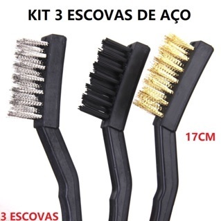 Conjunto 3 Escovas De Aço Escova De Cabo Longo Escova Multifuncional 17cm Multiuso Utensilio Para O Dia a Dia em Oferta na Shopee