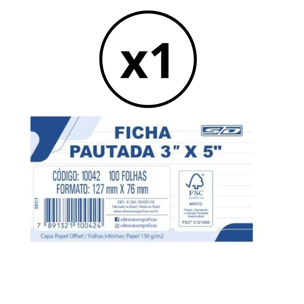 Ficha Pautada 3x5 100 folhas