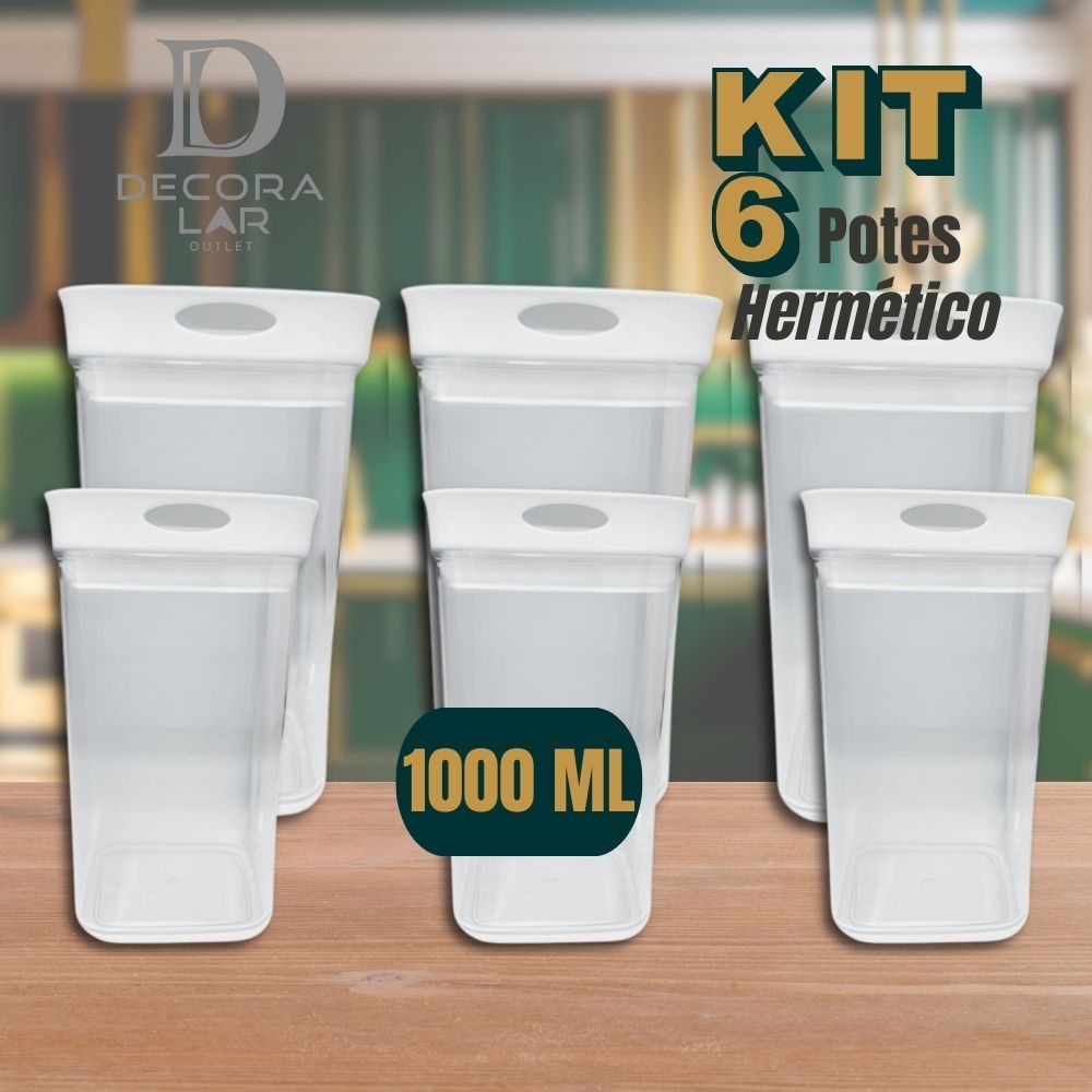 Kit Potes 1000ML Hermético Acrilico Transparente Porta Mantimentos Empilhável