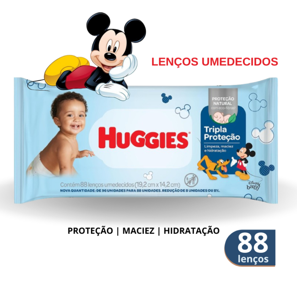 Toalhas Lenço Umedecida Huggies Tripla Proteção c/ 88 unidades