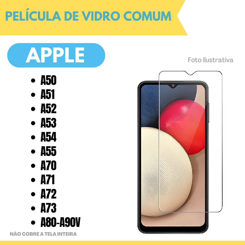 Película de Vidro Comum Samsung Galaxy A50/ A51/ A52/ A53/ A54/ A55/ A70/ A71/ A72/ A73/ A80-A90 / Protetor de Tela Celular.