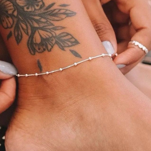 Tornozeleira Cordão Veneziano Bolinha Delicada Folheados prata 925 e ouro 18k