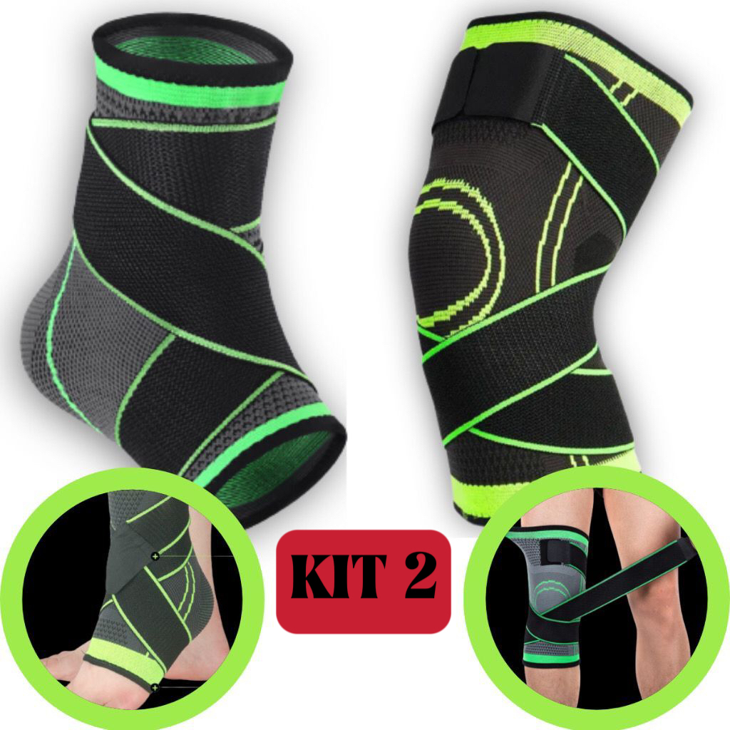 Kit 2 Tornozeleira e 2 Joelheira Ortopedica Compressão Estabilizadora Elastica Esportes