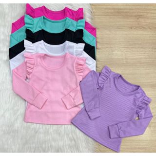 KIT 3 Blusas infantil menina manga longa manga comprida  com babado CORES SORTIDAS em Oferta na Shopee