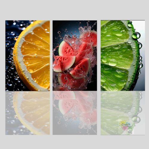 Kit Quadro 3 Peças Frutas Nutrição Dieta 4K Full Decoração Interior