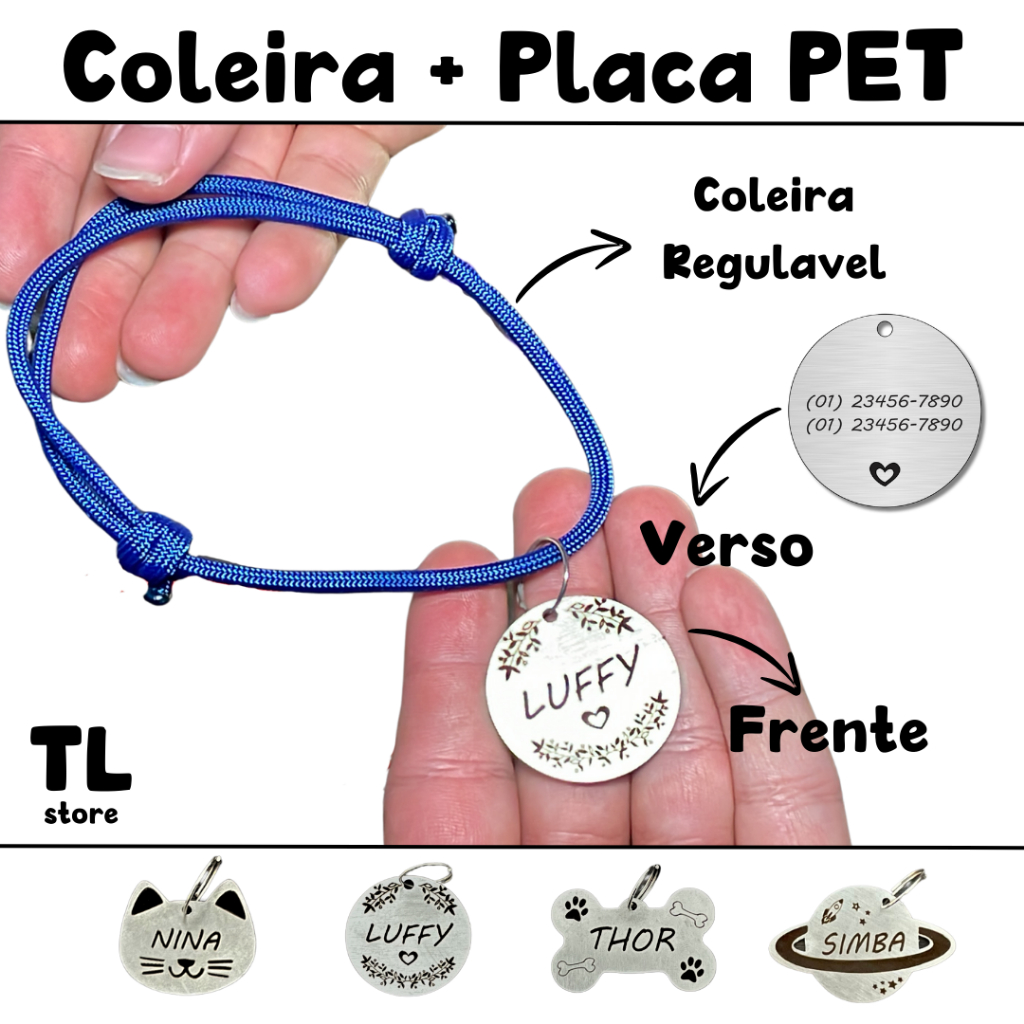 Plaquinha de Identificação Pet Coleira para cachorro com nome Anti Alergico
